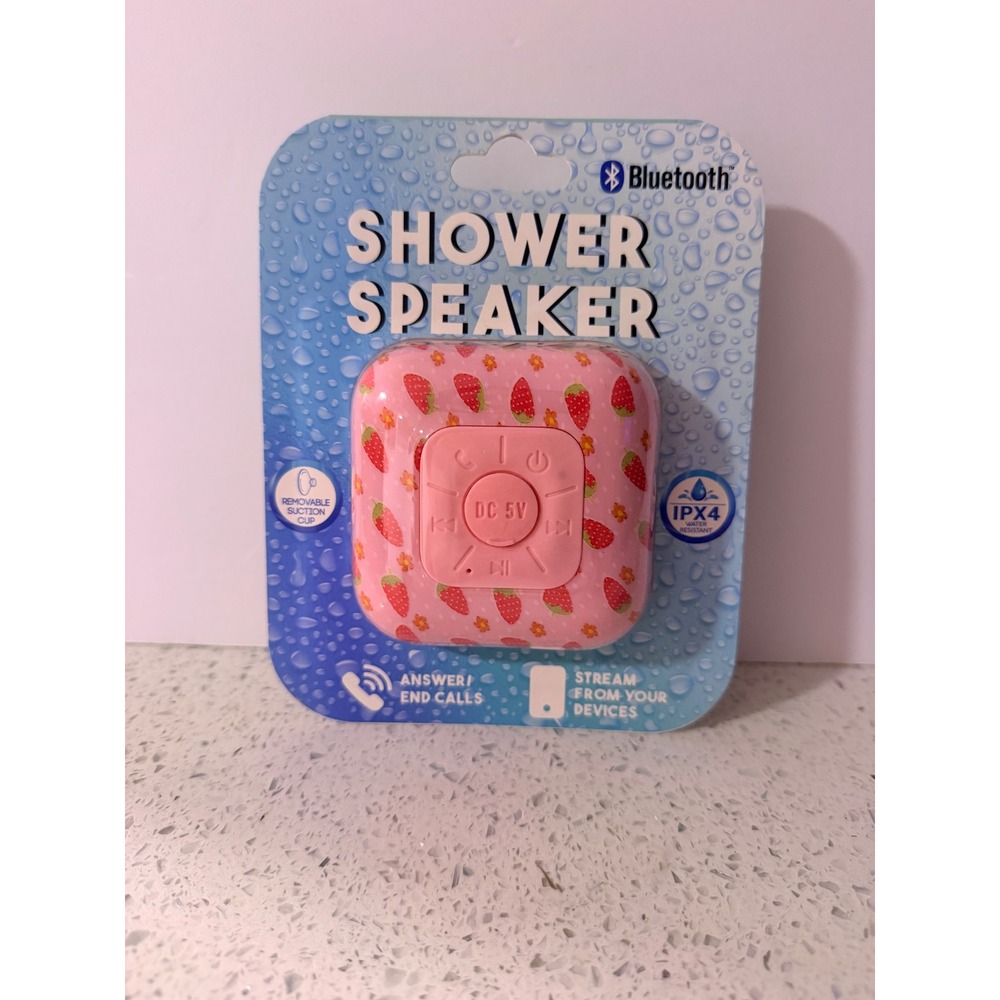 Pink Strawberry Bluetooth Shower Speaker IPX4 Water Resistant Suction Cup New